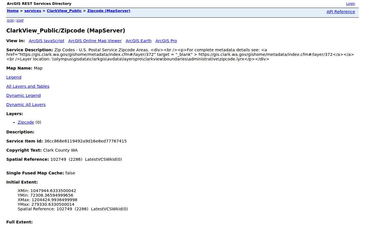 Clark County GIS ZIP layer for checking Orchards postal boundaries