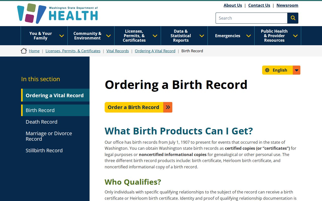 Orchards resident lookup with Washington birth record eligibility