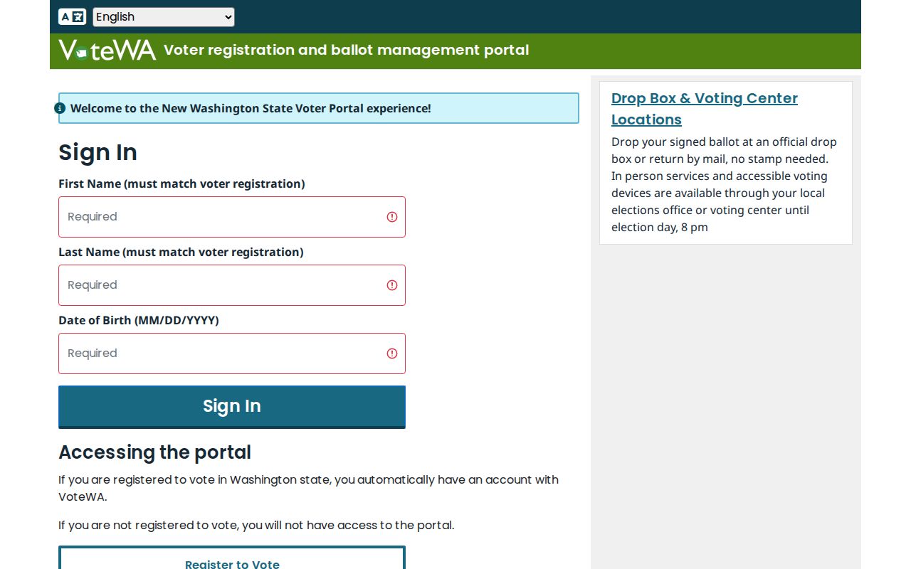 Orchards resident lookup using Washington VoteWA MyVote