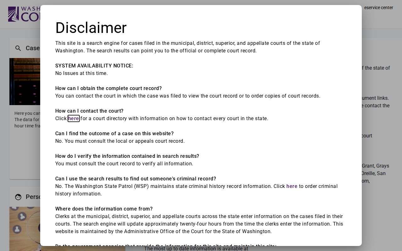 Orchards resident lookup through Washington Courts name search